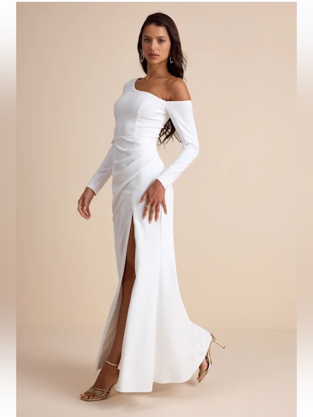 NWT Lulus Elegant Sensation White Asymmetrical Pleated Maxi Dress